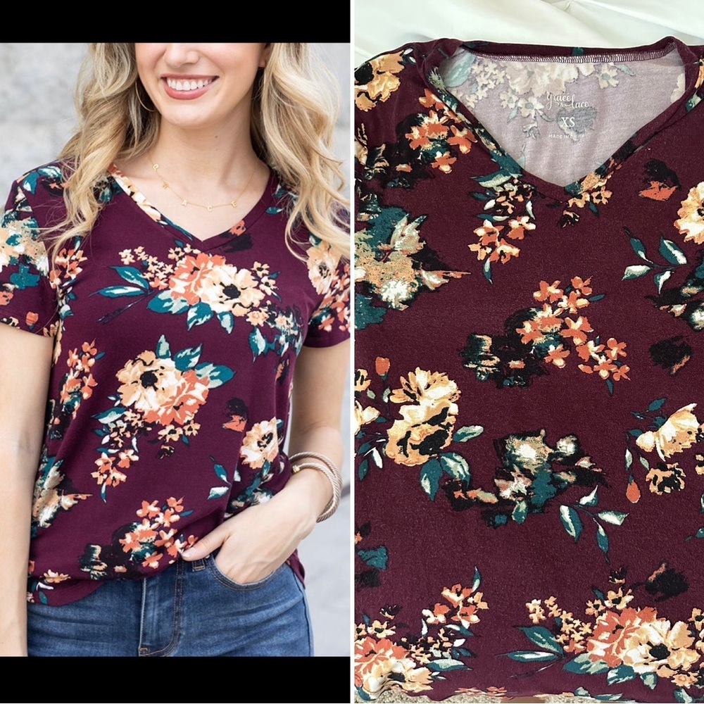 Grace & lace autumn floral tee (XS)